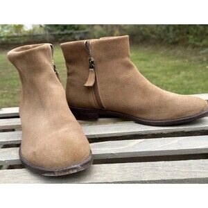 Johnston & Murphy Women’s 8.5 M Tan Suede Ankle Boots – Side Zip / Stacked Heel